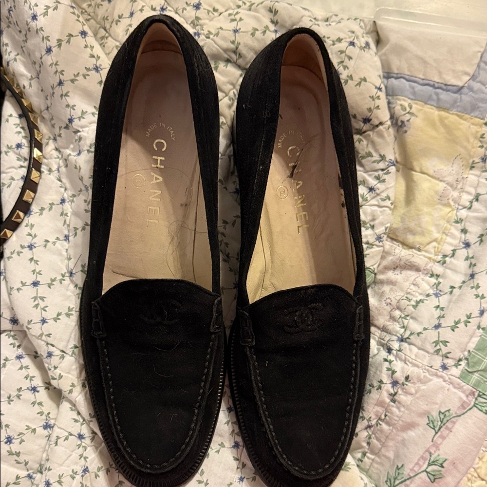 CHANEL Black Suede Loafers for Women